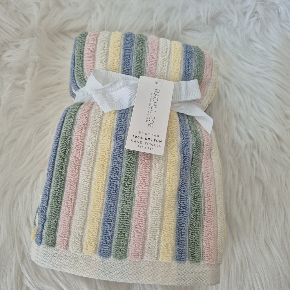 Rachel Zoe 100% Cotton Hand Towel 2pc Multi spring Color striped pattern